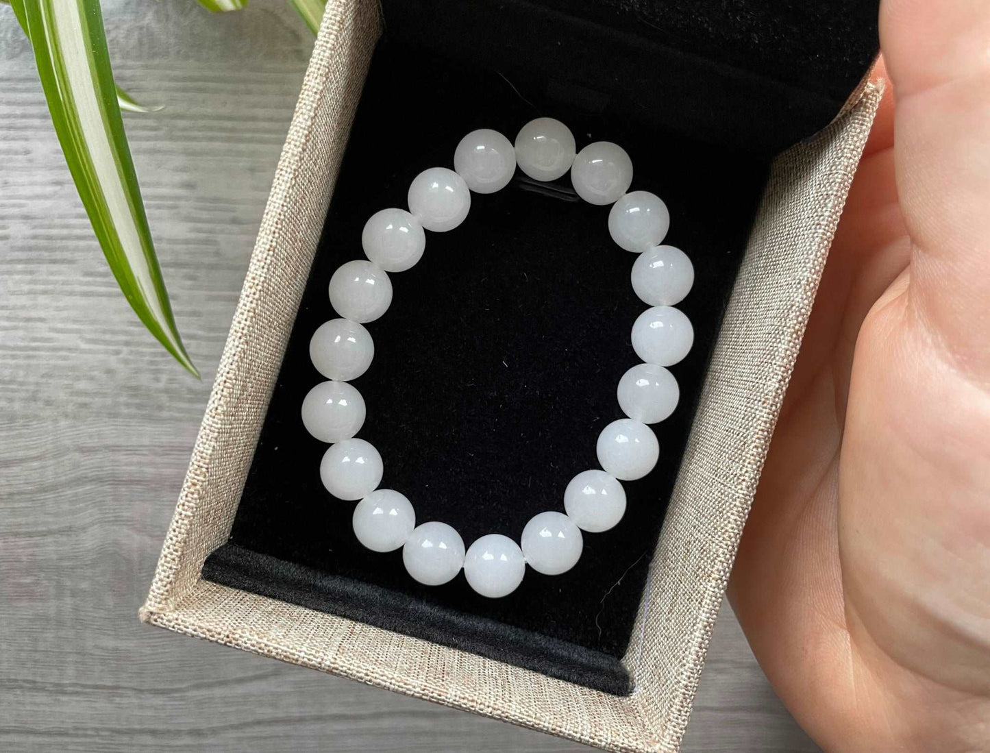 Genuine White Jade Bracelet with Decorative Box (8mm) - The Wandering Fox Emporium, Your Crystal Store jewellery box