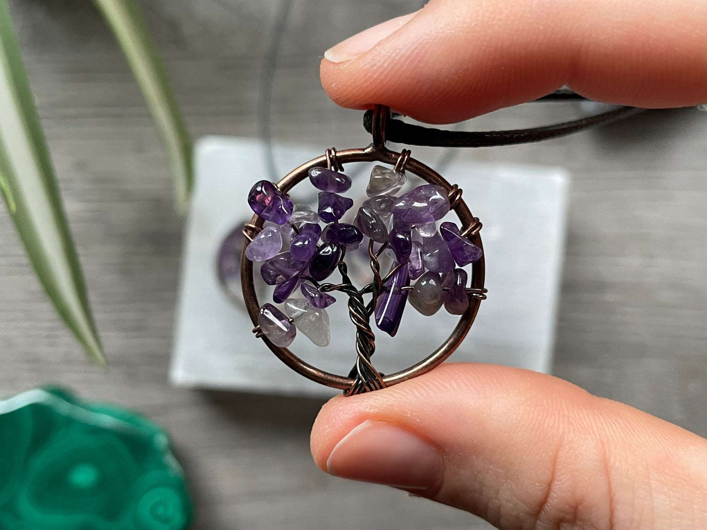 Amethyst Crystal Wire-Wrapped Tree Of Life Necklace
