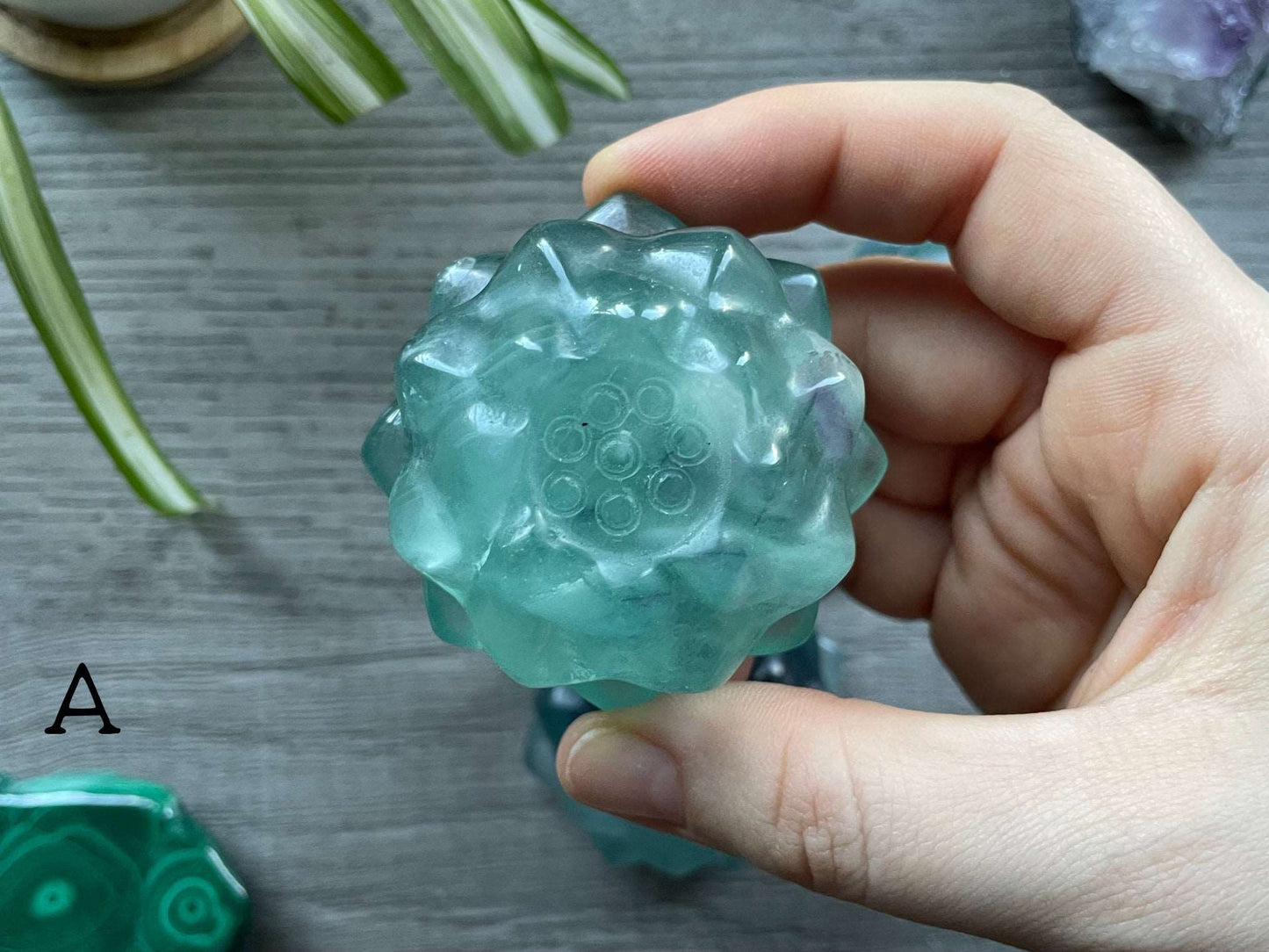 Blue Fluorite Lotus Crystal Carving type a