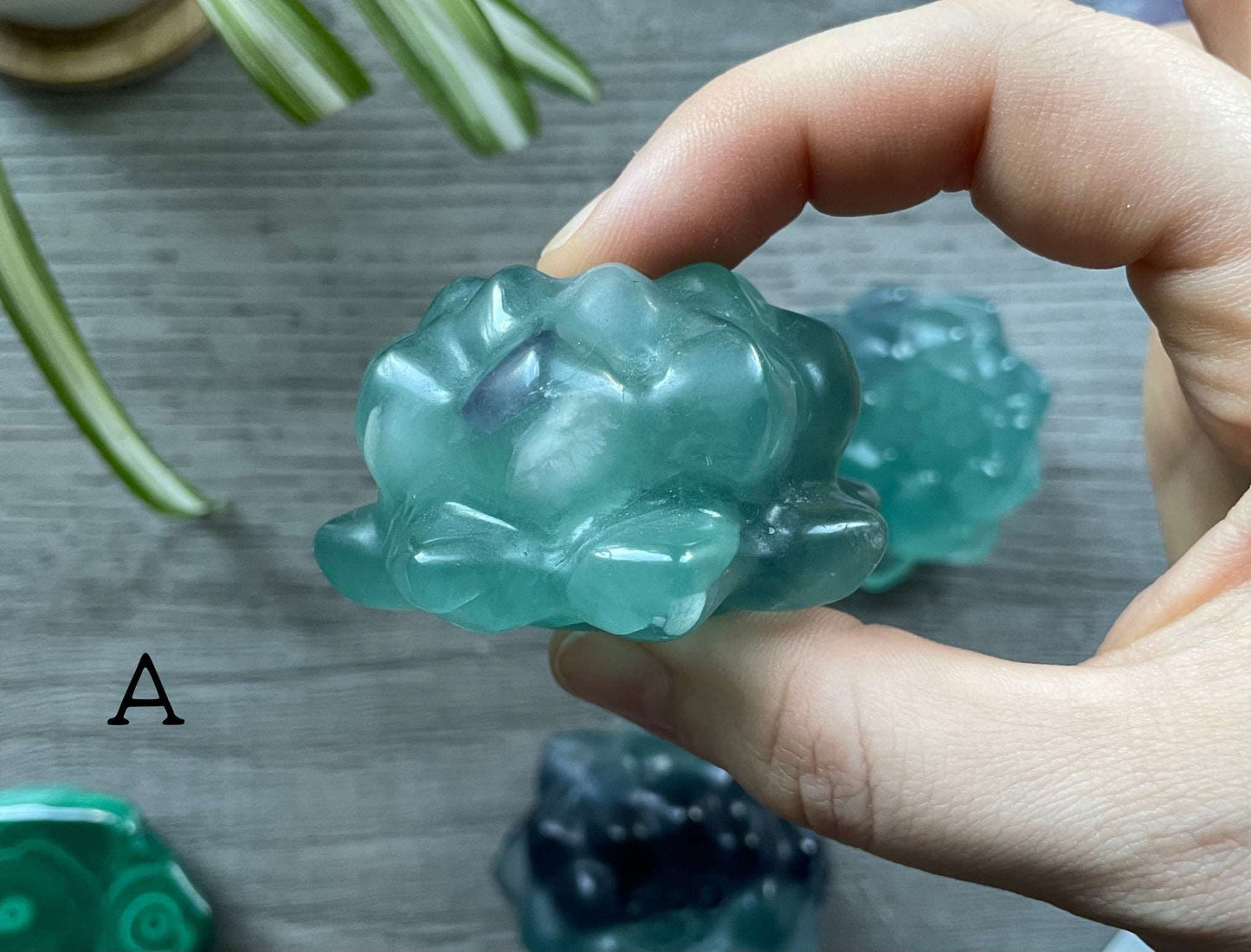 Blue Fluorite Lotus Crystal Carving type a side