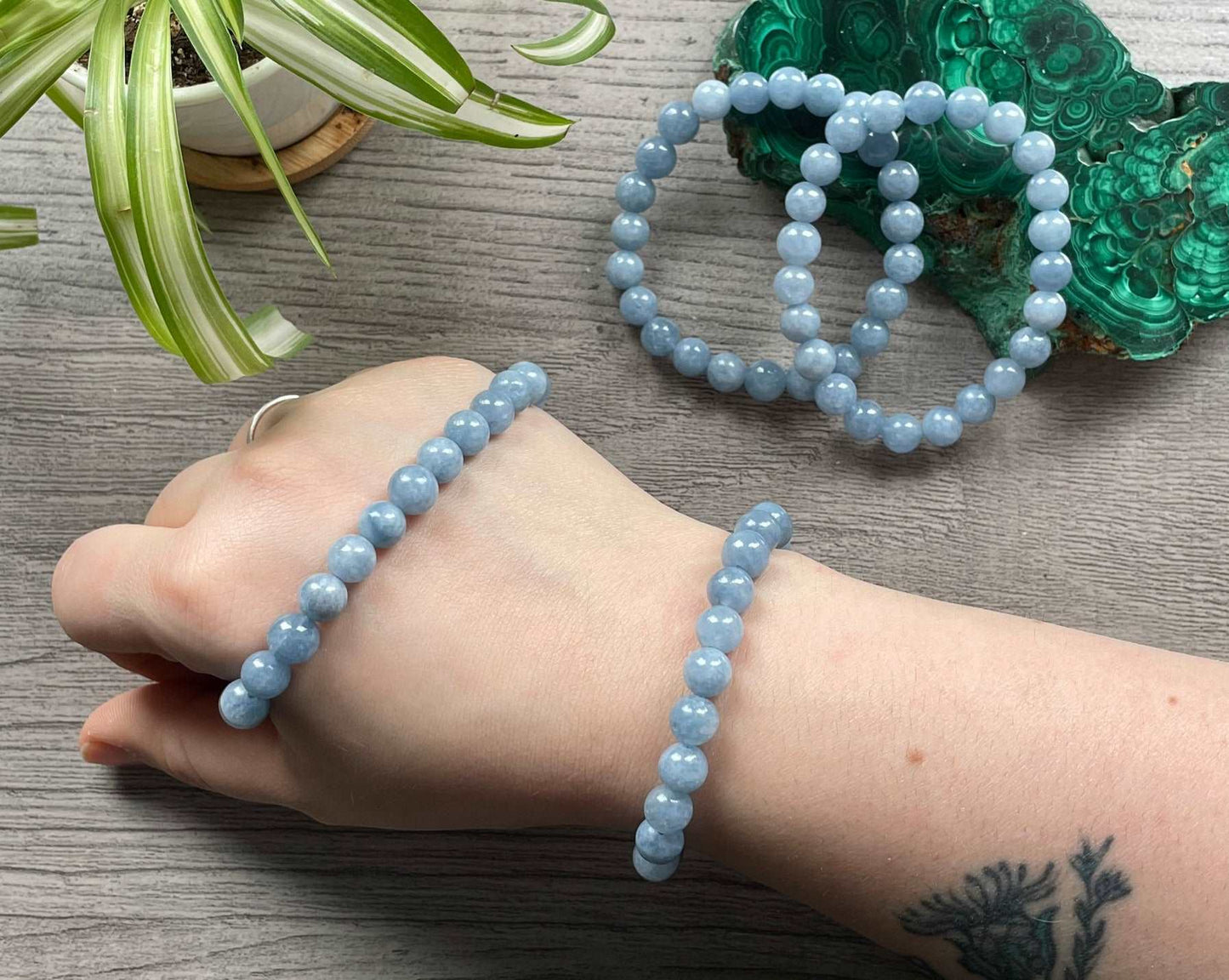 Aquamarine Bracelet 8mm - The Wandering Fox Emporium, Your Crystal Store selection