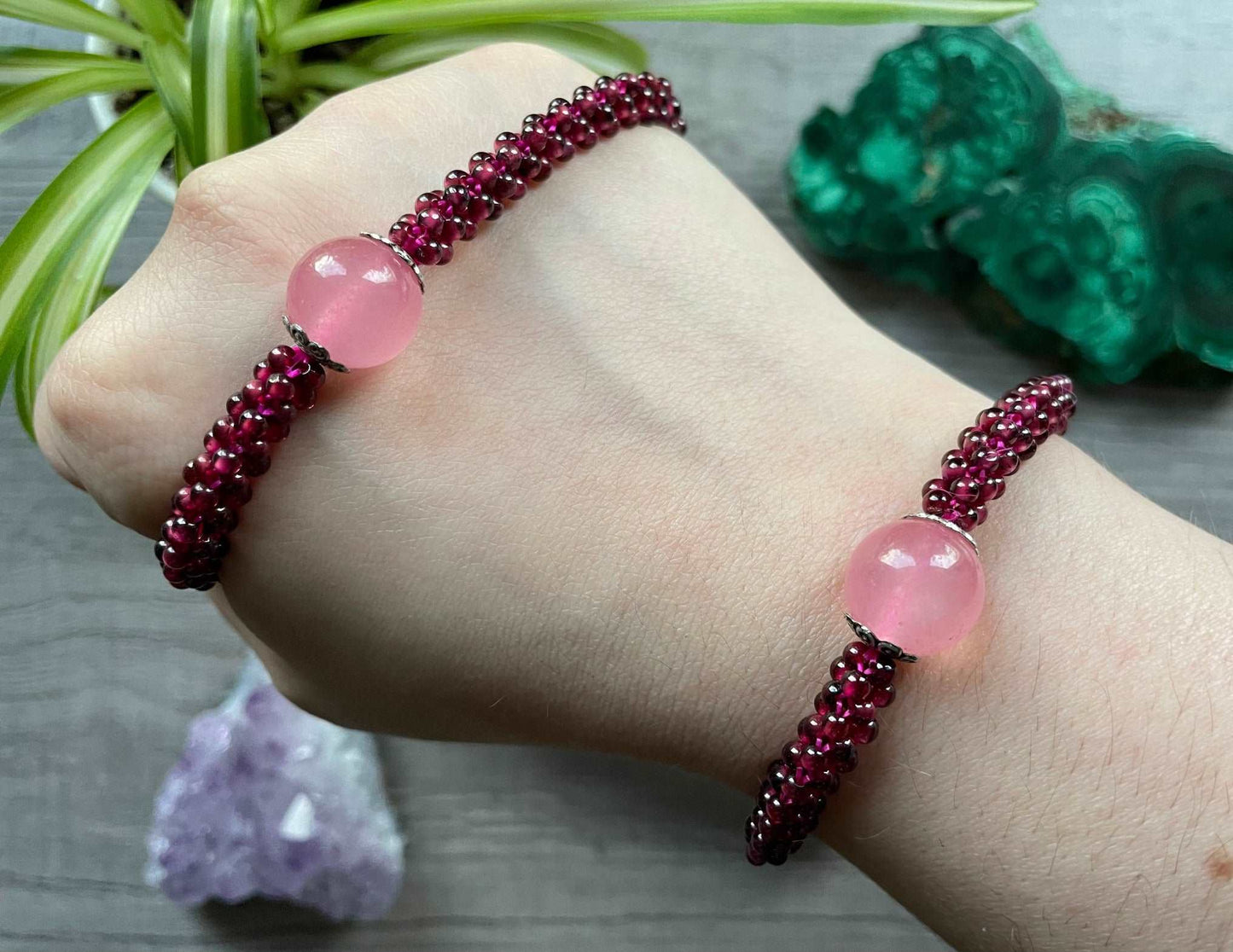 Garnet & Rose Quartz Bracelet - The Wandering Fox Emporium, Your Crystal Store example