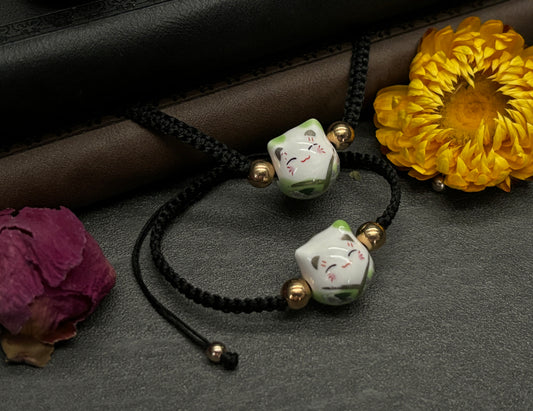 Green Maneki Neko "Lucky Cat" Bracelet (Twisted Nightshade Jewellery)