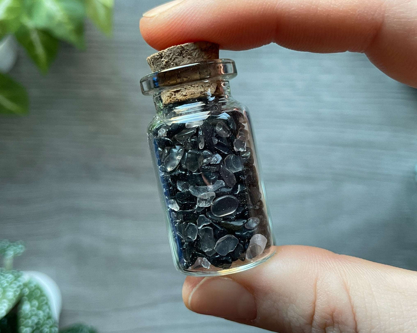 Black Tourmaline & Clear Quartz Crystal Chips Vial