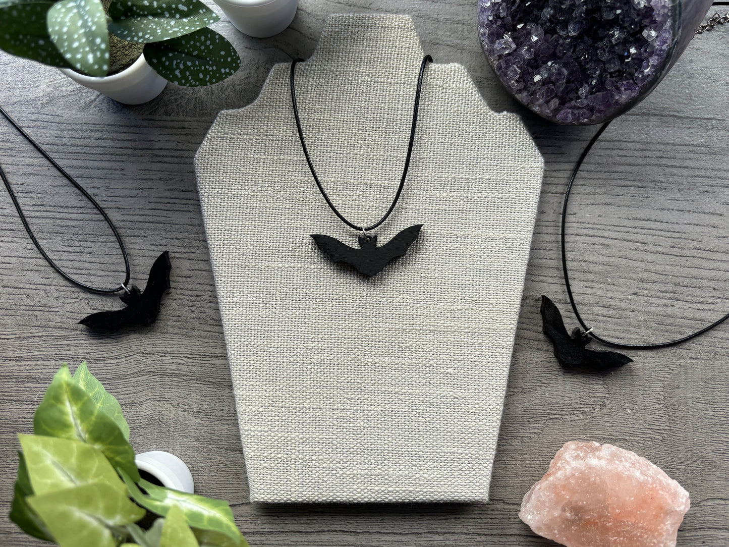 Black Bat Necklace close up