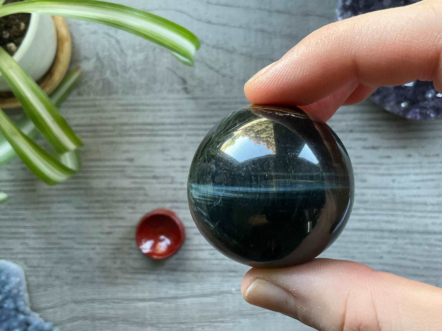 Blue Tiger's Eye Sphere - 40mm (A) - The Wandering Fox Emporium, Your Crystal Store side 2