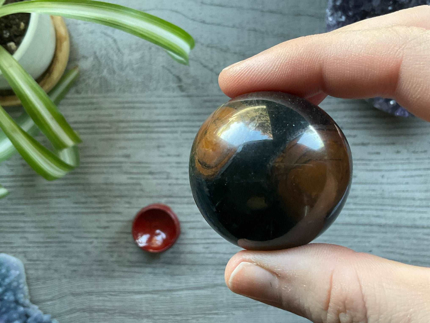 Blue Tiger's Eye Sphere - 40mm (A) - The Wandering Fox Emporium, Your Crystal Store bottom