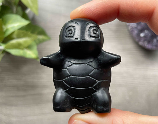 Black Obsidian Squirtle Crystal Carving, front