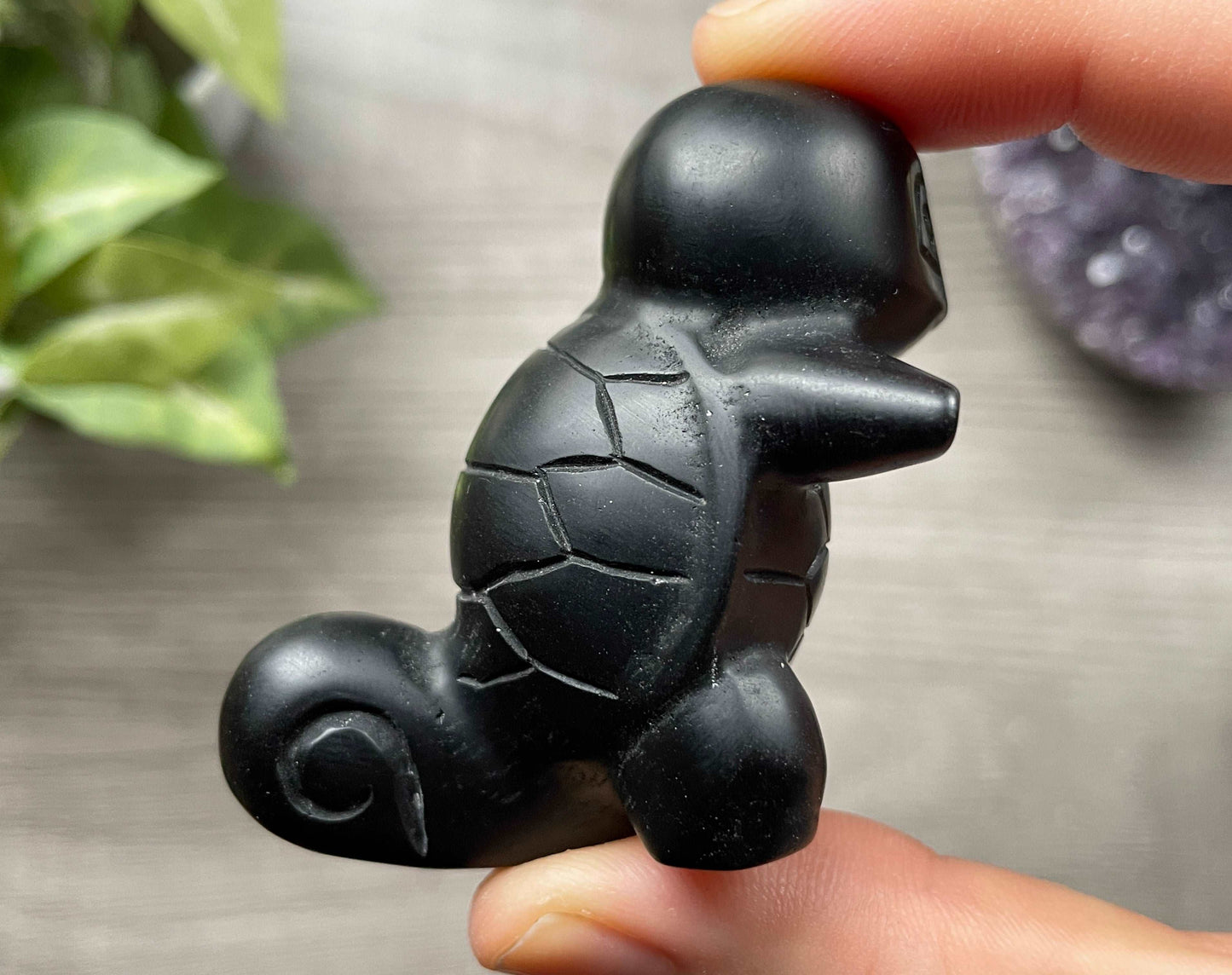 Black Obsidian Squirtle Crystal Carving, side 3