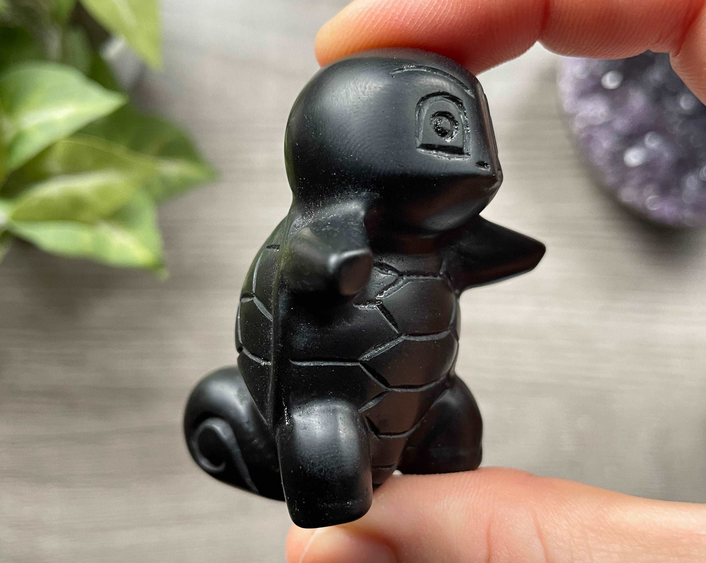 Black Obsidian Squirtle Crystal Carving, side 5