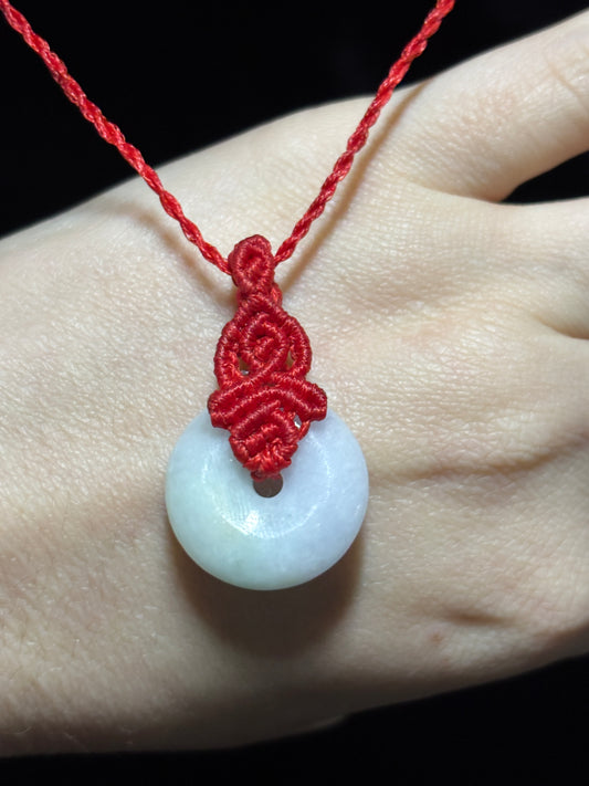 Genuine Jade Donut Macramé Necklace (Red) | The Wandering Fox Emporium