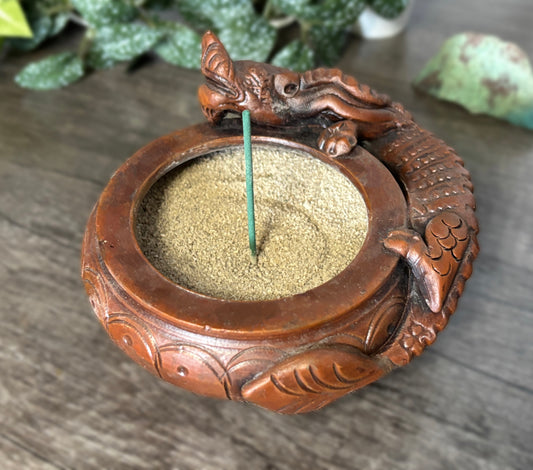 Dragon Ceramic Incense Bowl with Sand | The Wandering Fox Emporium