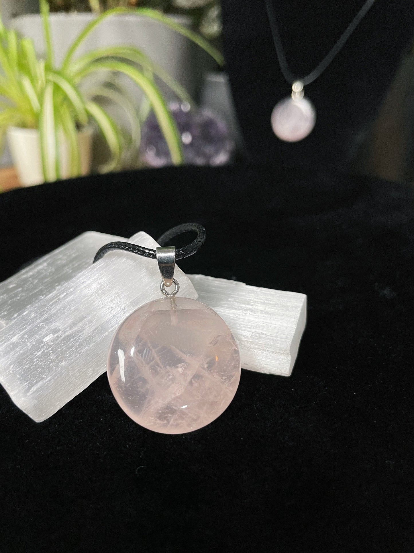 Rose Quartz Circle Pendant Necklace crystal