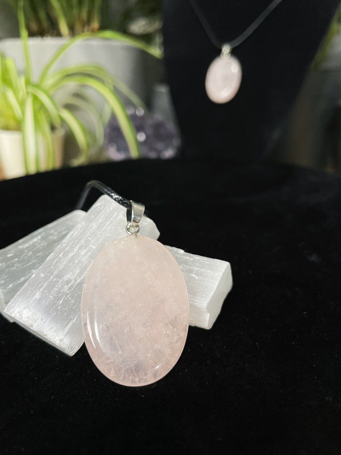 Rose Quartz Oval Pendant Necklace crystal