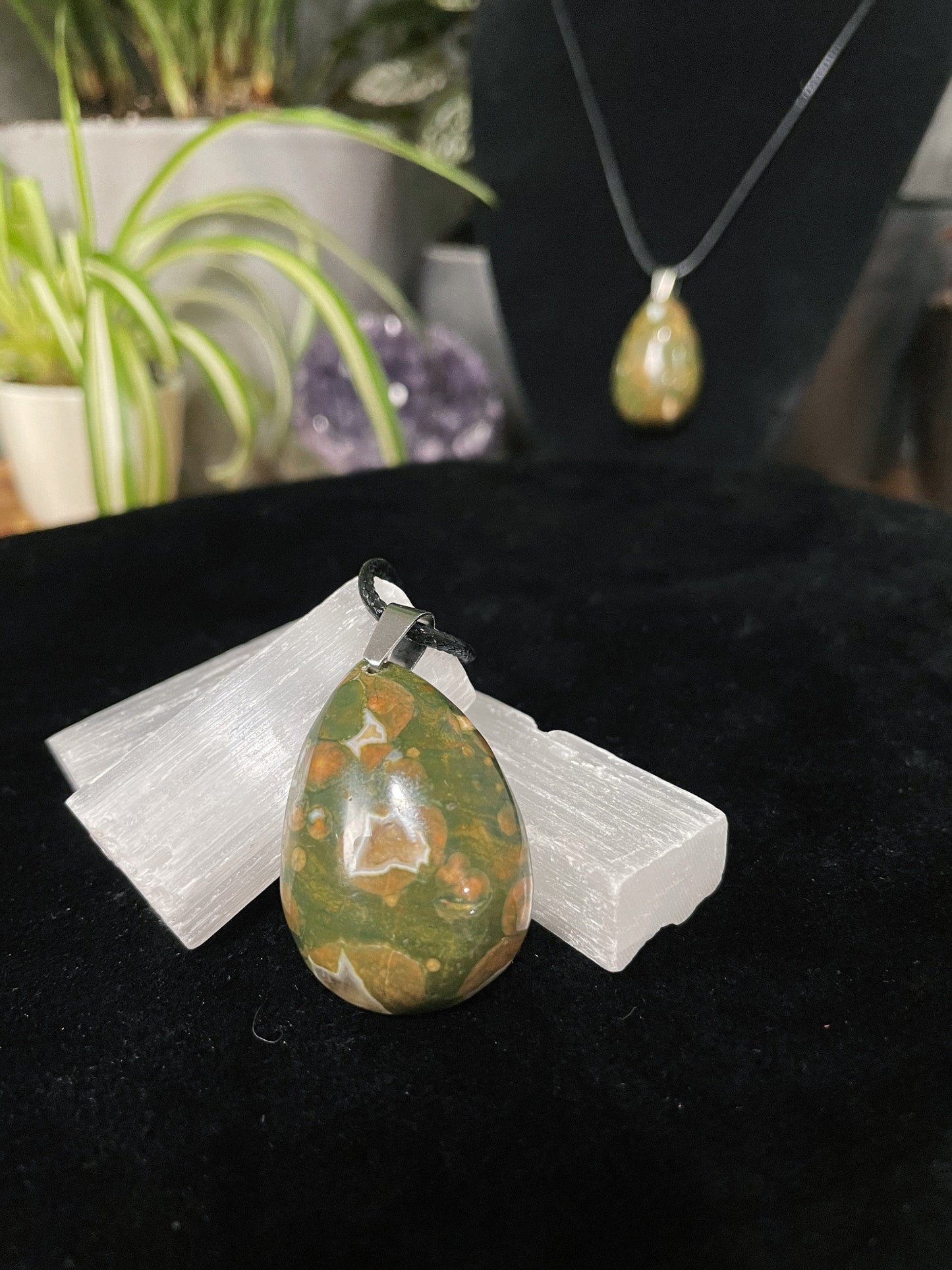 Rainforest Jasper Teardrop Pendant Necklace (Small) - The Wandering Fox Emporium, Your Crystal Store