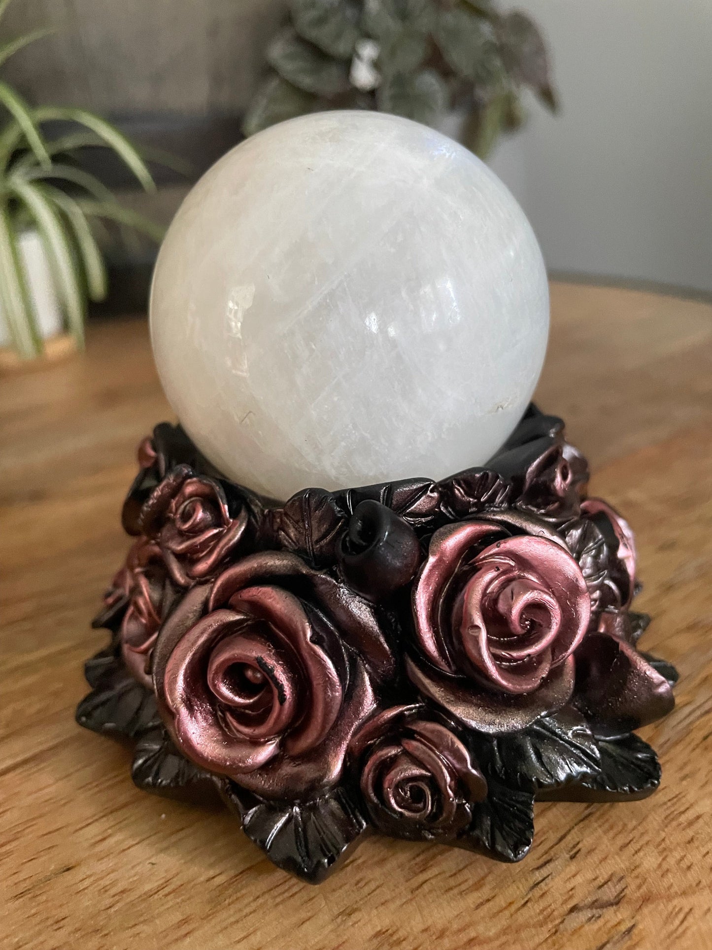 Rose Gold Roses Crystal Sphere Stand - The Wandering Fox Emporium, Your Metaphysical Store side