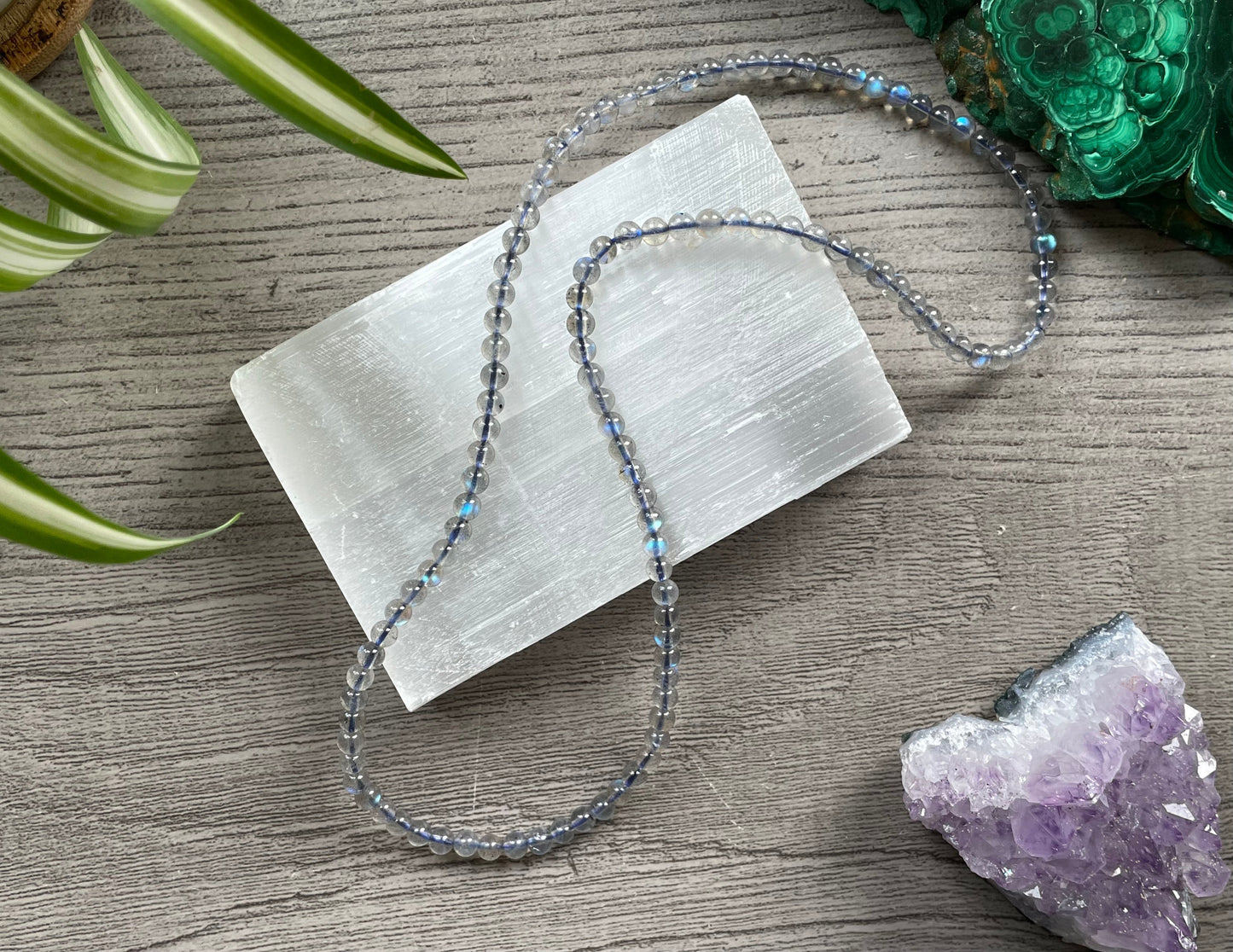 High-Quality Labradorite Necklace / Wrap-Around Bracelet 6mm - The Wandering Fox Emporium, Your Crystal Store close up