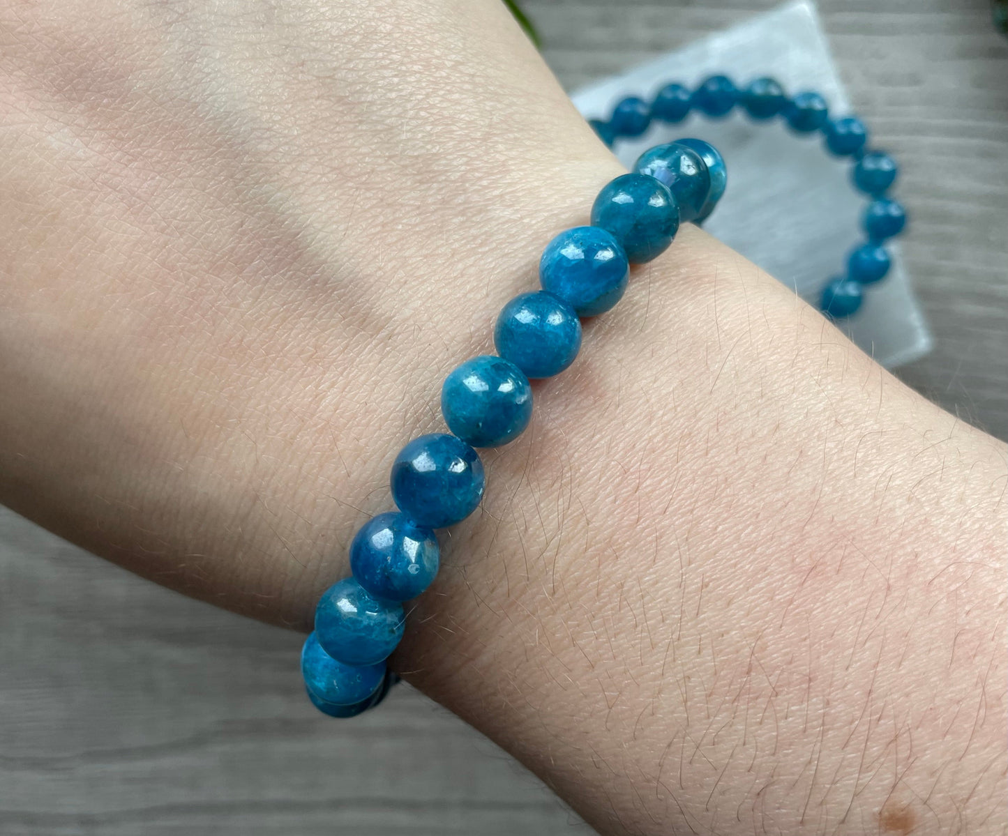 High-Quality Blue Apatite Bracelet 8mm - The Wandering Fox Emporium, Your Crystal Store