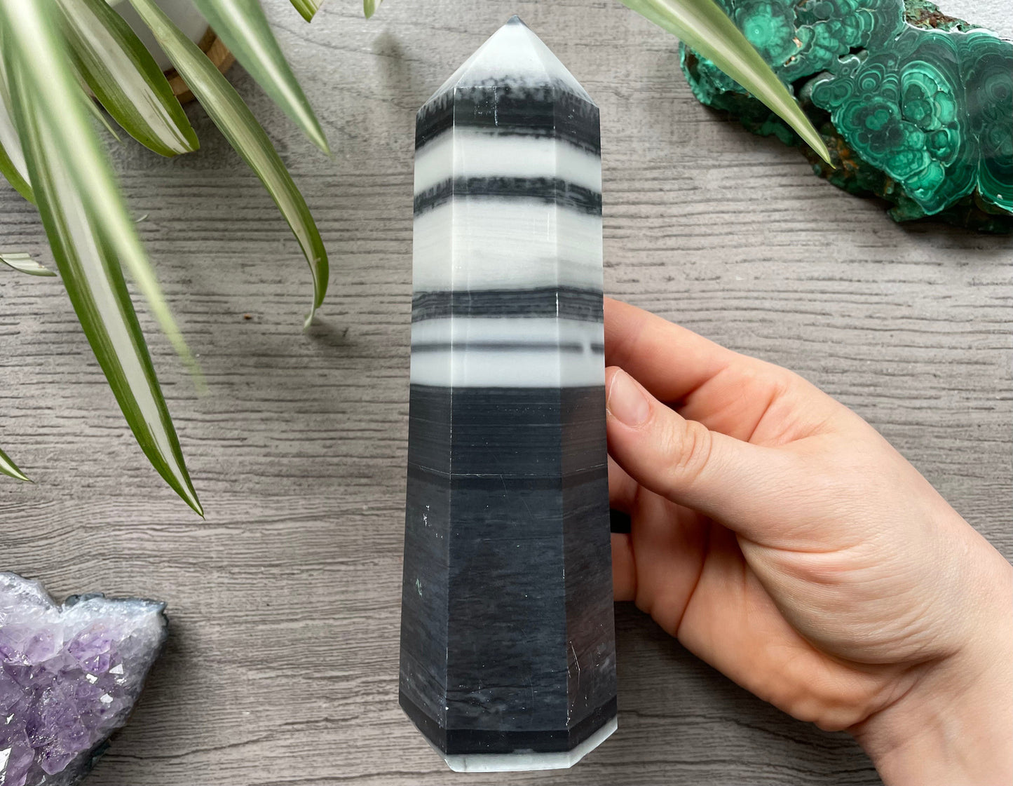 Striped Zebra Jasper Crystal Tower (A) close up
