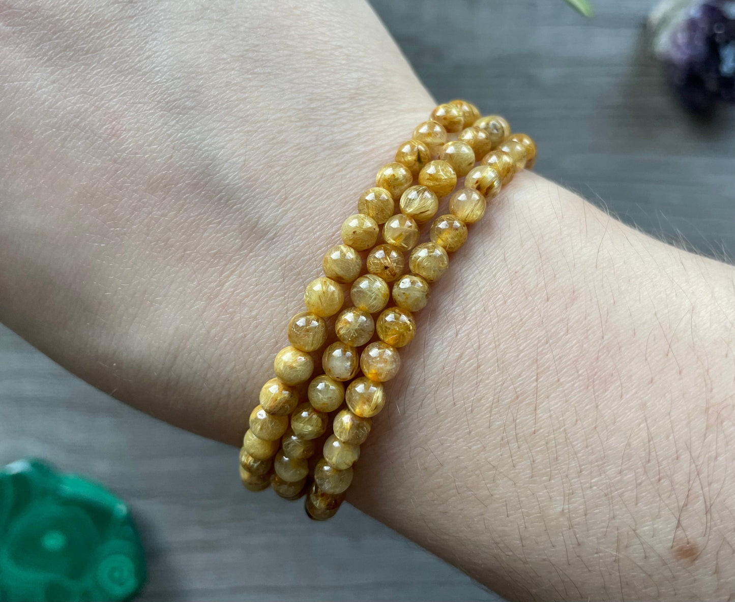 Rutilated Quartz Necklace / Wrap-Around Bracelet 5mm - The Wandering Fox Emporium, Your Crystal Store triple wrap