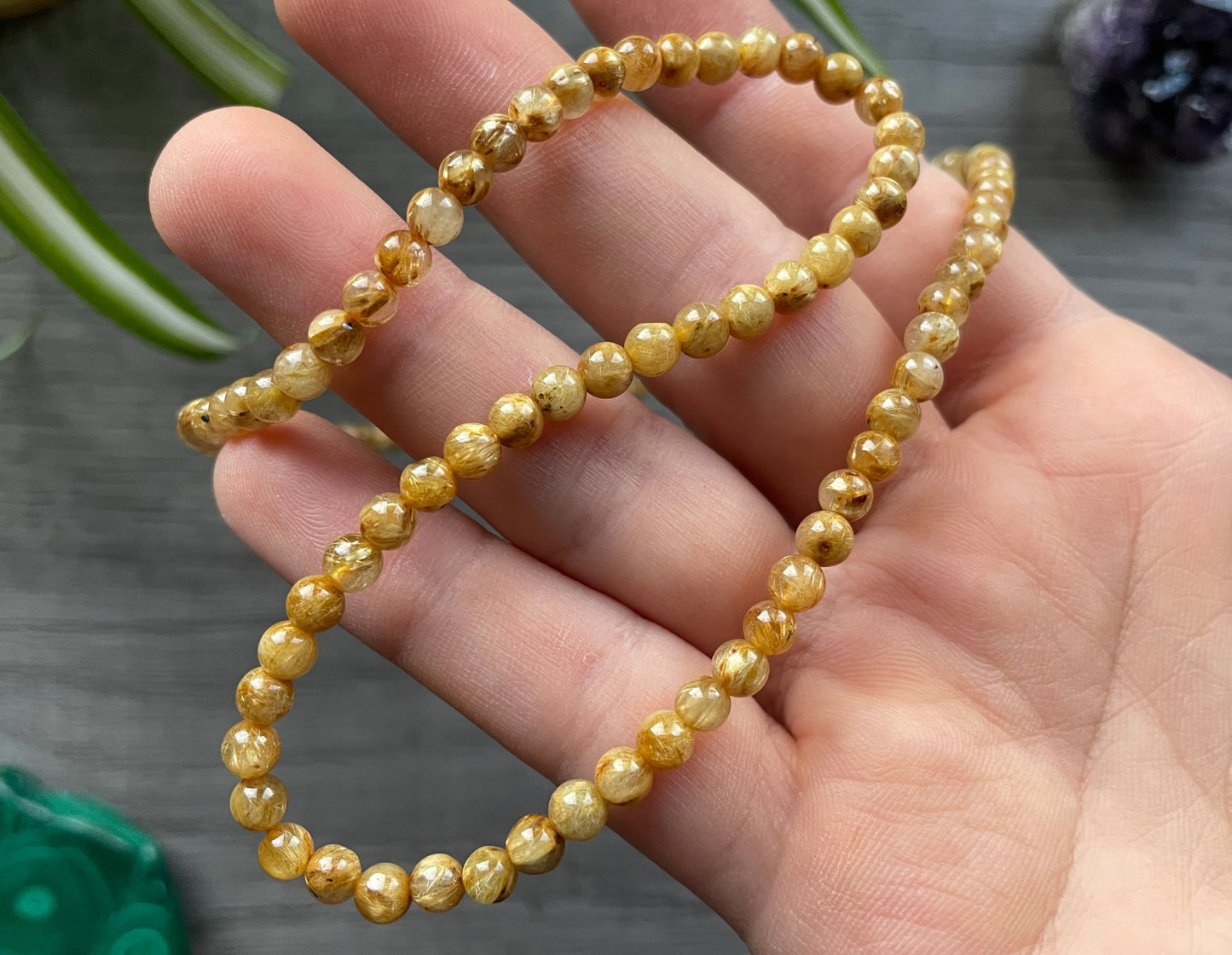 Rutilated Quartz Necklace / Wrap-Around Bracelet 5mm - The Wandering Fox Emporium, Your Crystal Store