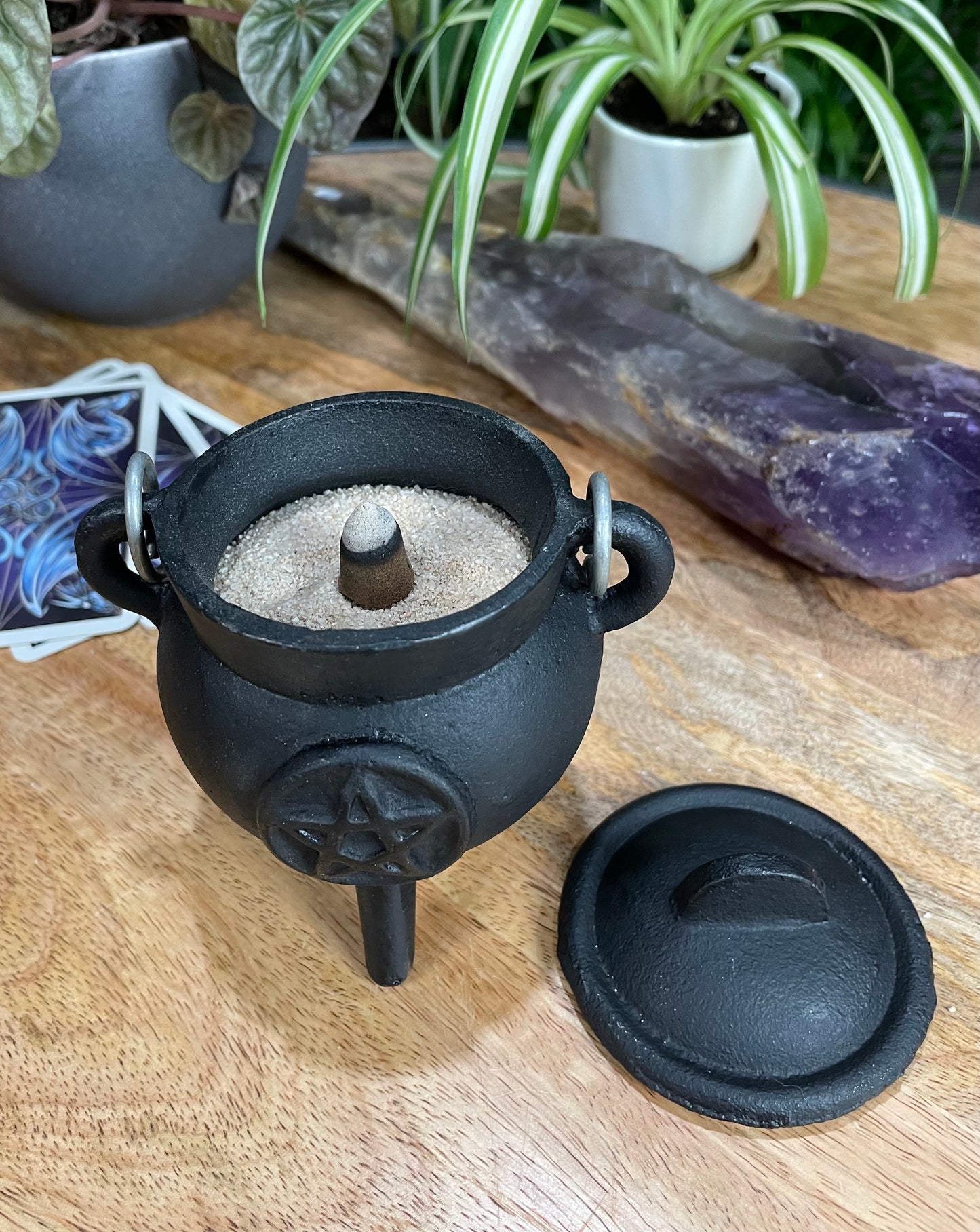 Mini Pentacle Cast Iron Cauldron close up