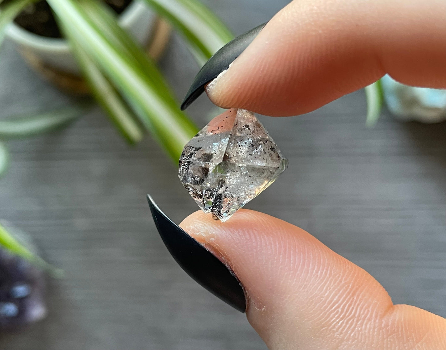 Herkimer Diamond Crystal with Anthraxolite Inclusions (C) side
