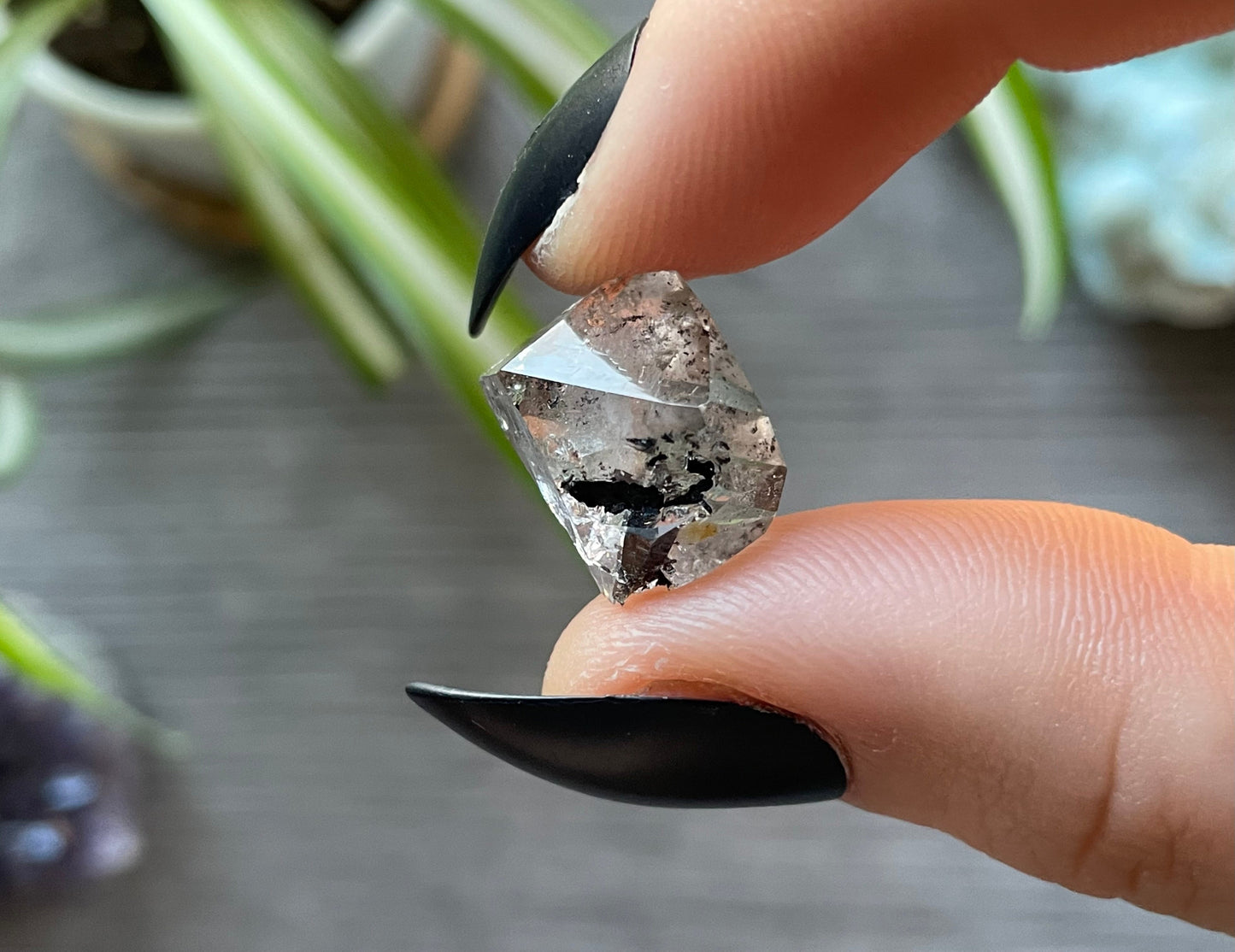 Herkimer Diamond Crystal with Anthraxolite Inclusions (C) back