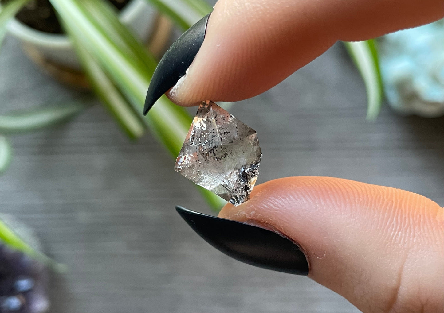 Herkimer Diamond Crystal with Anthraxolite Inclusions (C) close up
