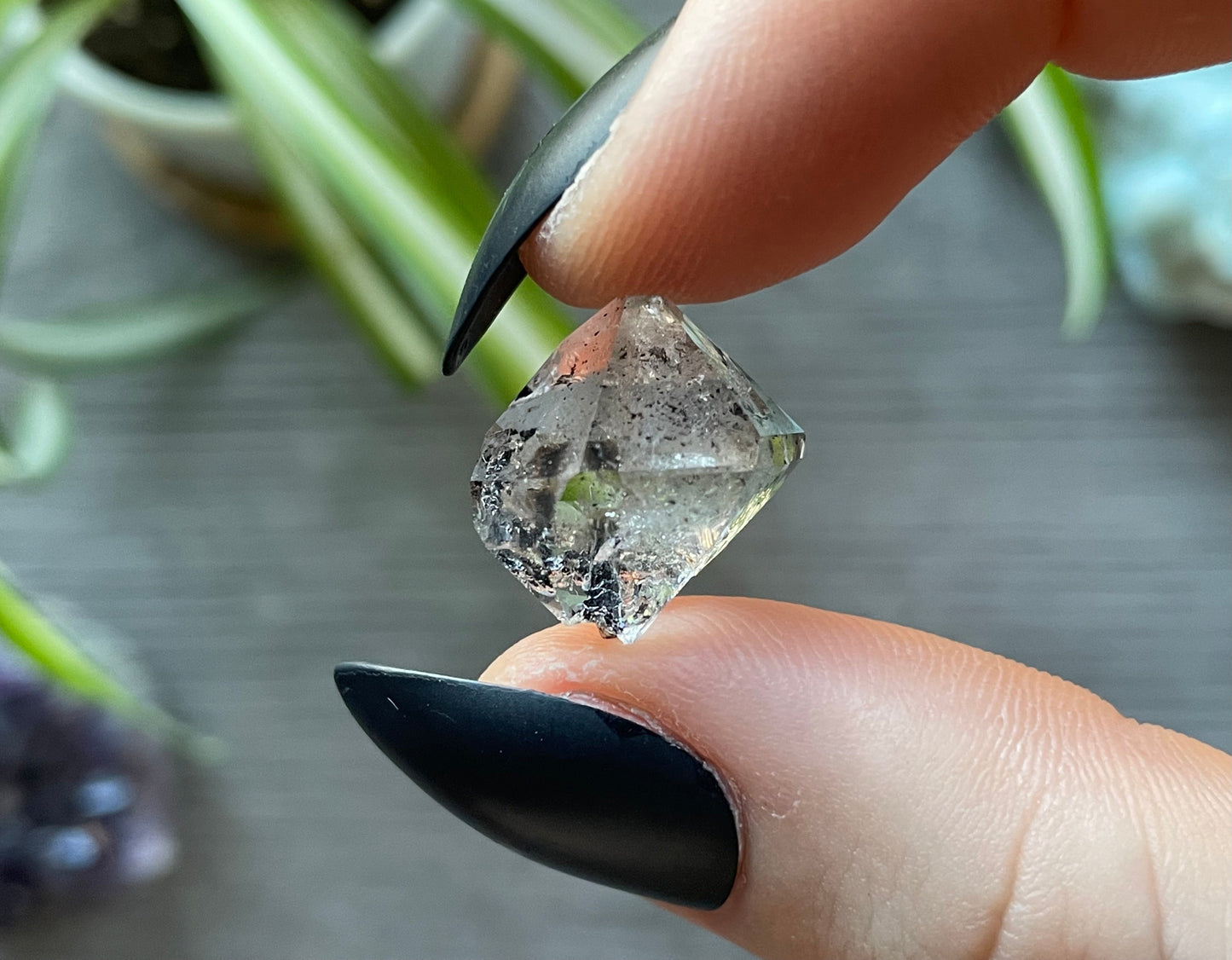 Herkimer Diamond Crystal with Anthraxolite Inclusions (C) side 2