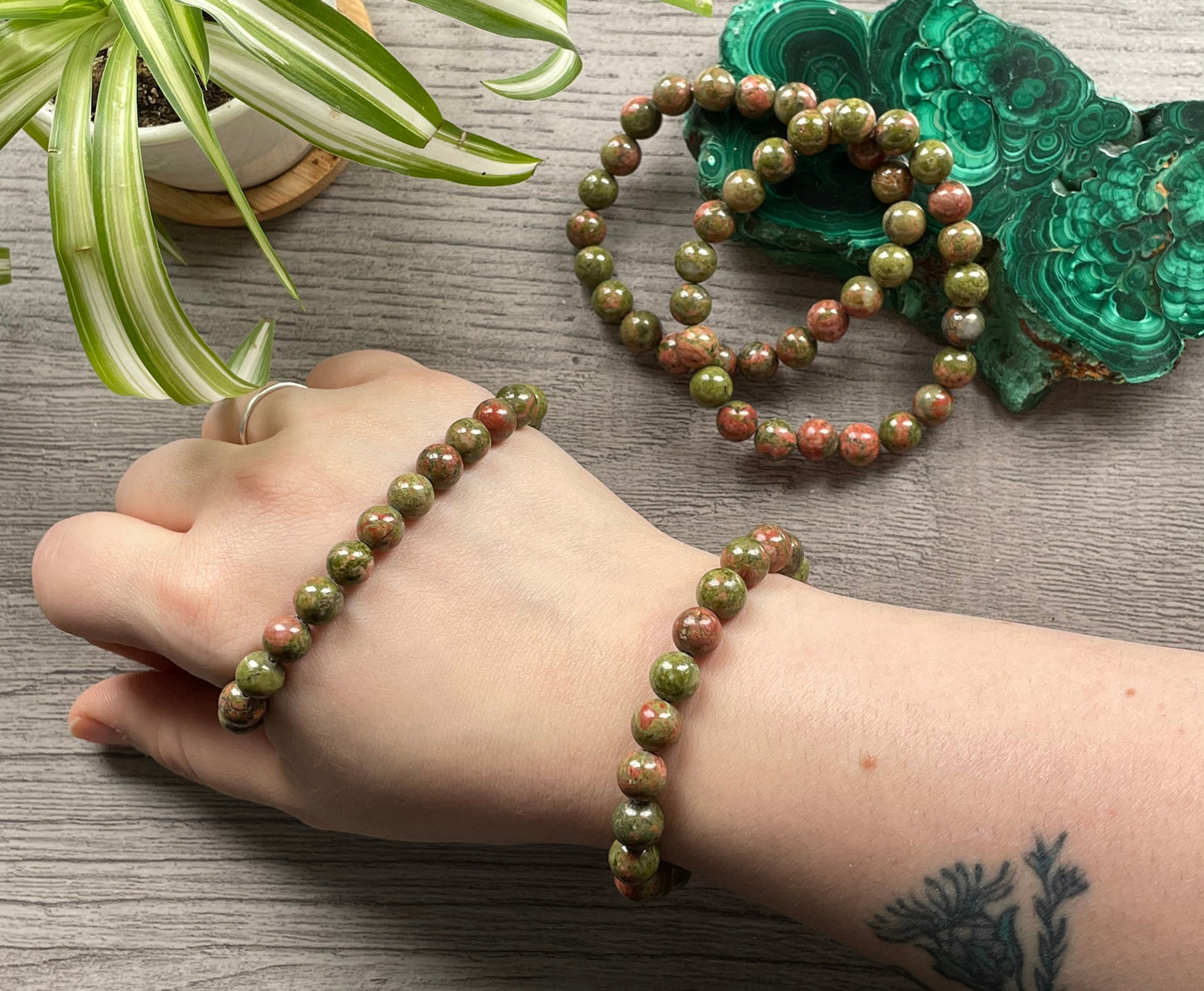 Unakite Bracelet 8mm - The Wandering Fox Emporium, Your Crystal Store