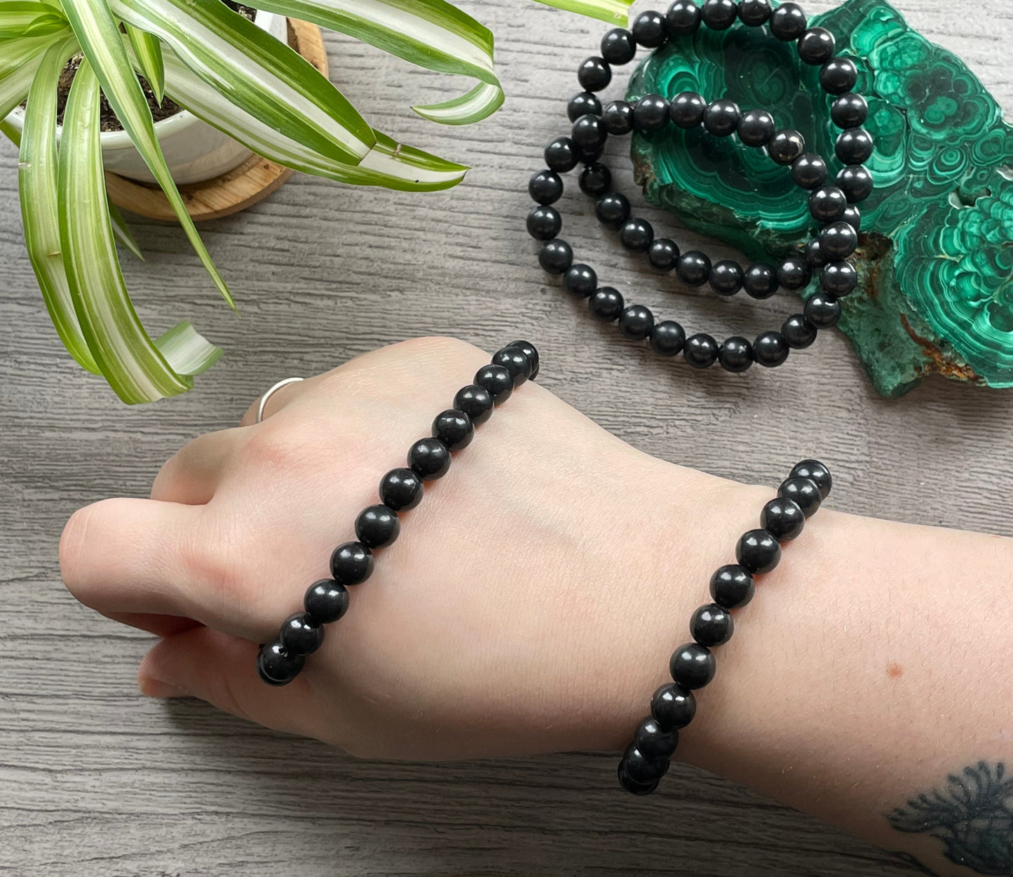 Shungite Bracelet 8mm - The Wandering Fox Emporium, Your Crystal Store selection