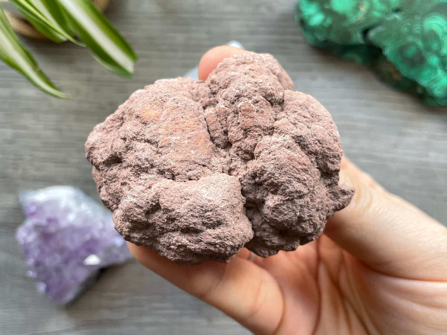 Pink Amethyst Geode Crystal with Calcite Formations bottom