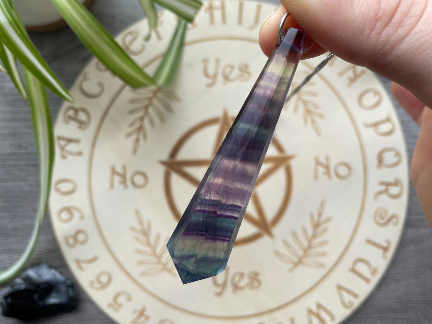 Rainbow Fluorite 8-Sided Crystal Pendulum (B) back