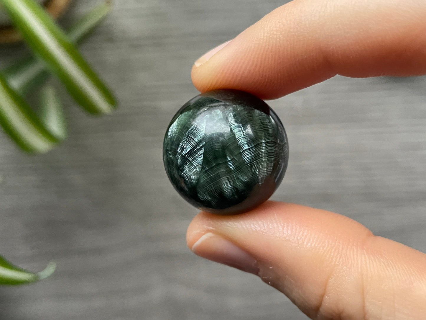 Seraphinite Mini Sphere - 22mm - The Wandering Fox Emporium, Your Crystal Store back