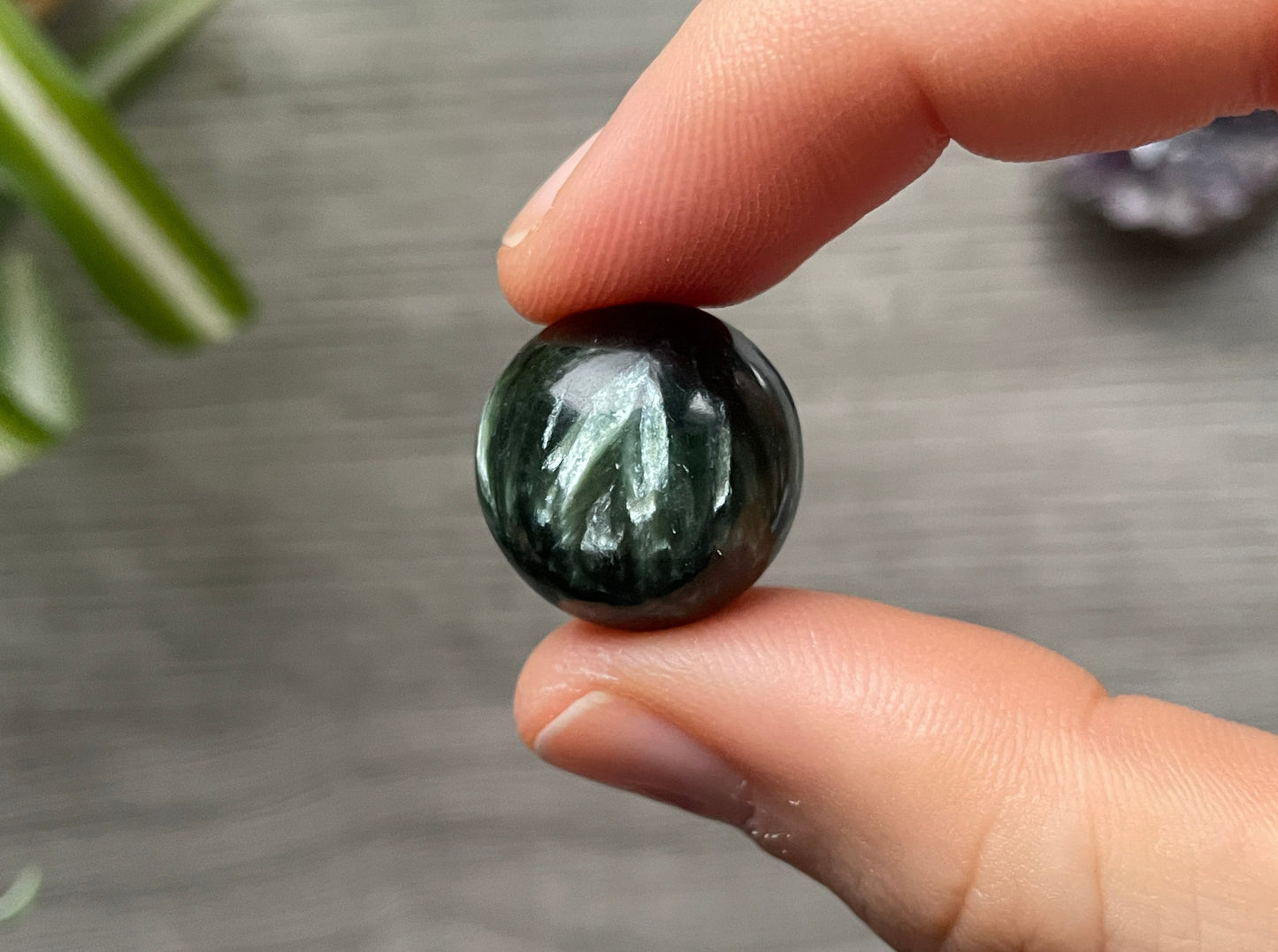Seraphinite Mini Sphere - 18mm (D) - The Wandering Fox Emporium, Your Crystal Store