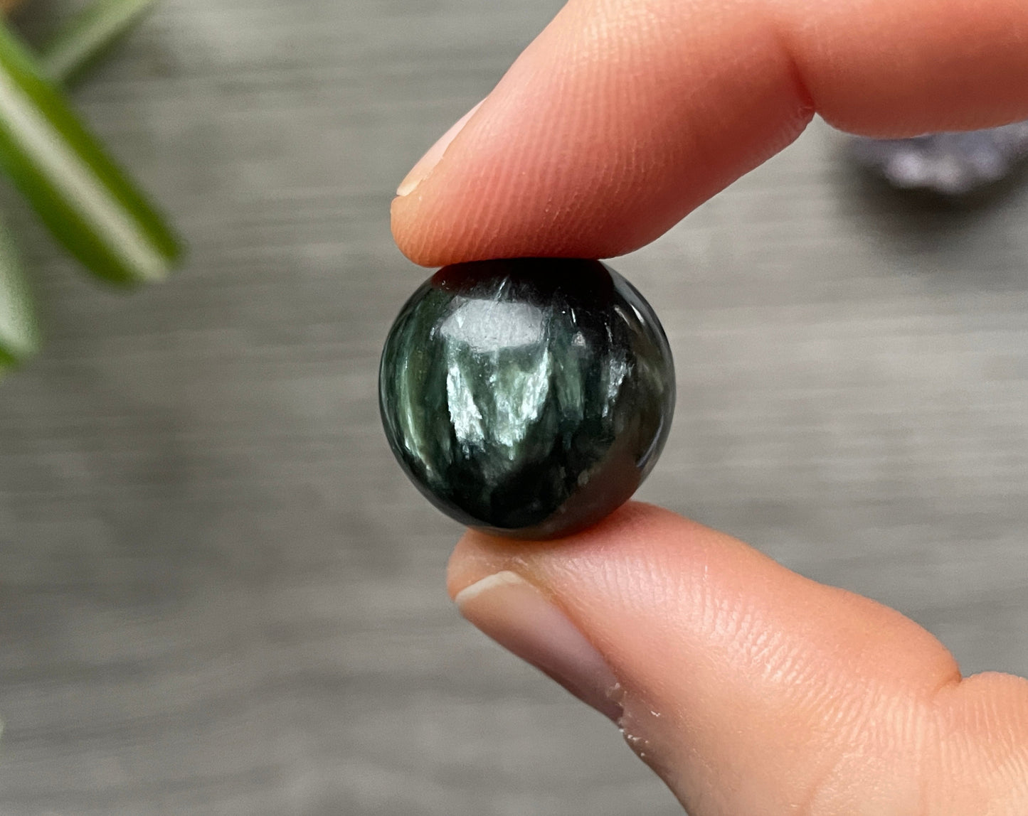 Seraphinite Mini Sphere - 18mm (D) - The Wandering Fox Emporium, Your Crystal Store back