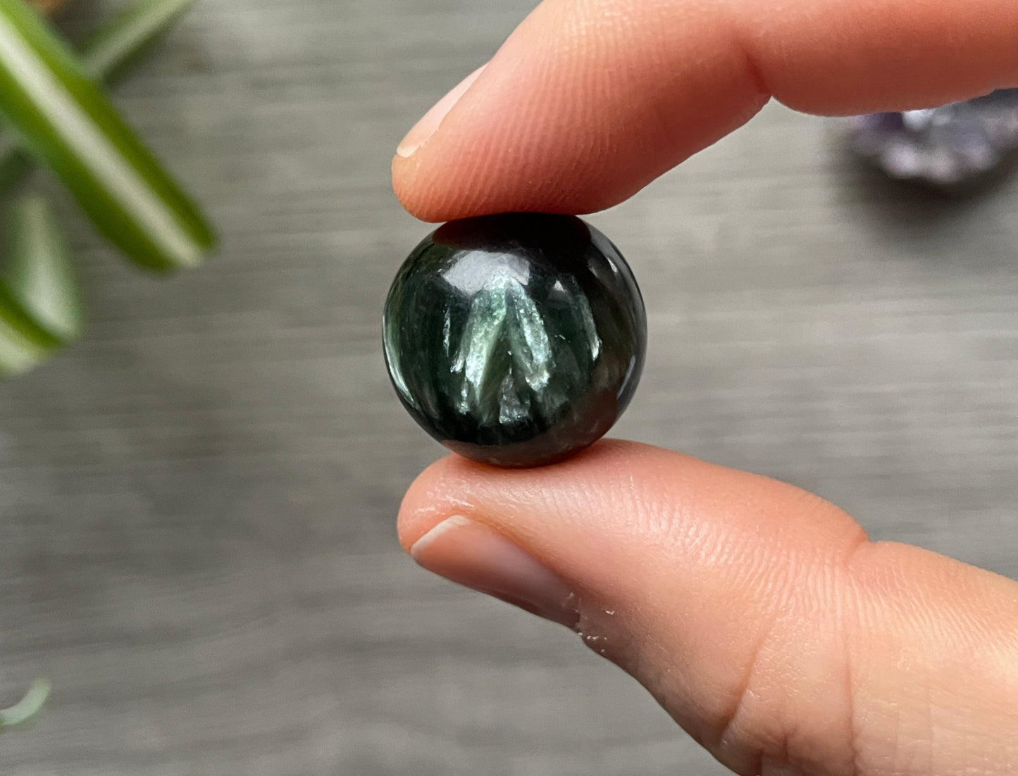 Seraphinite Mini Sphere - 18mm (D) - The Wandering Fox Emporium, Your Crystal Store side