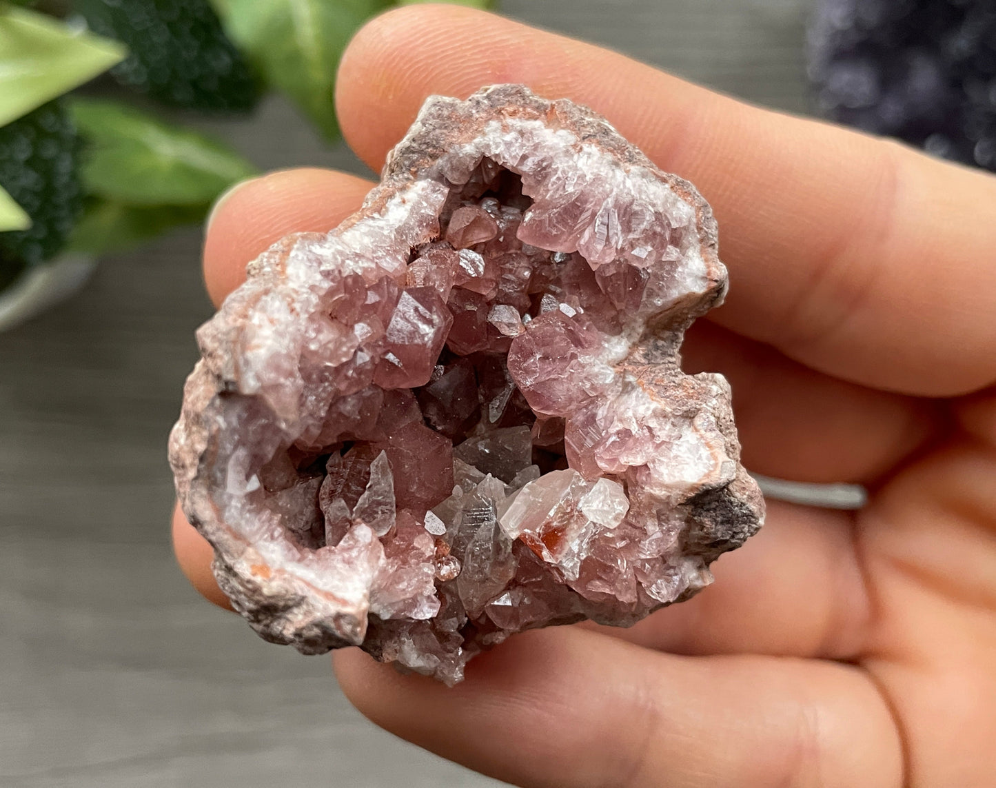Pink Amethyst Geode Crystal Cluster (D) close up
