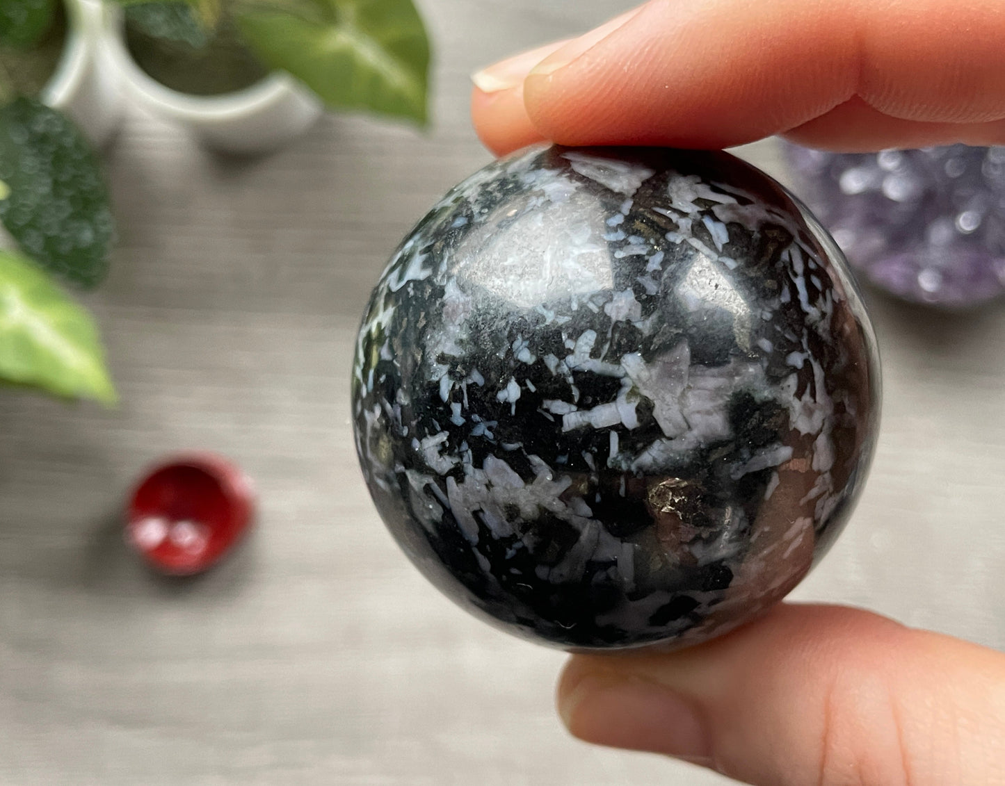Mystic Merlinite (Indigo Gabbro) Sphere (H) - The Wandering Fox Emporium, Your Crystal Store side