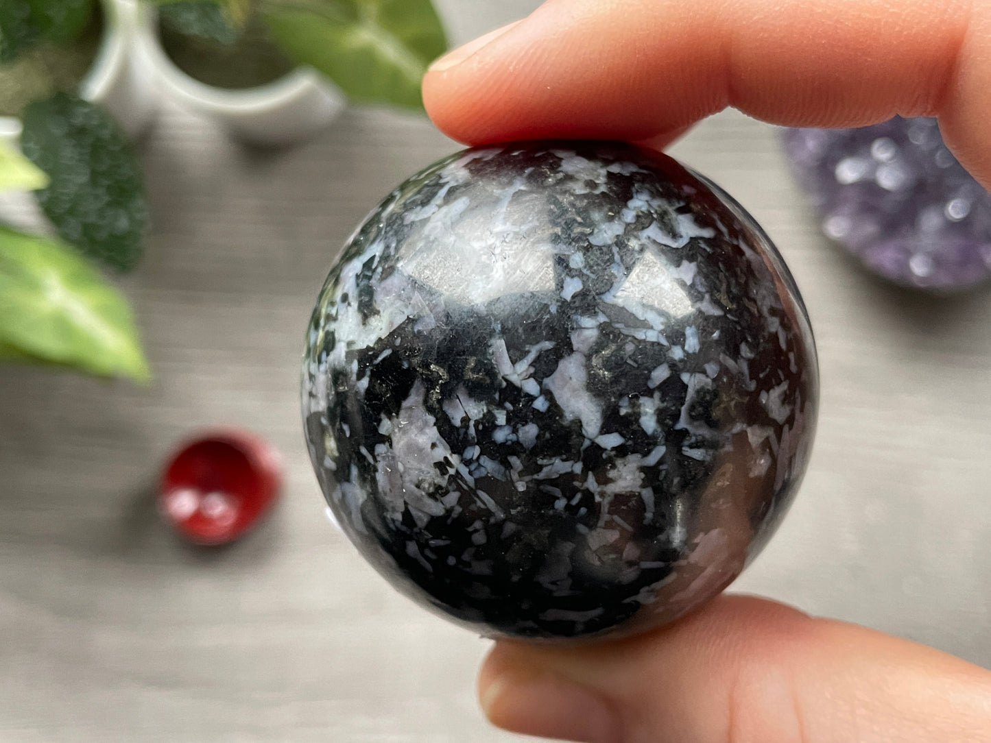 Mystic Merlinite (Indigo Gabbro) Sphere (H) - The Wandering Fox Emporium, Your Crystal Store back