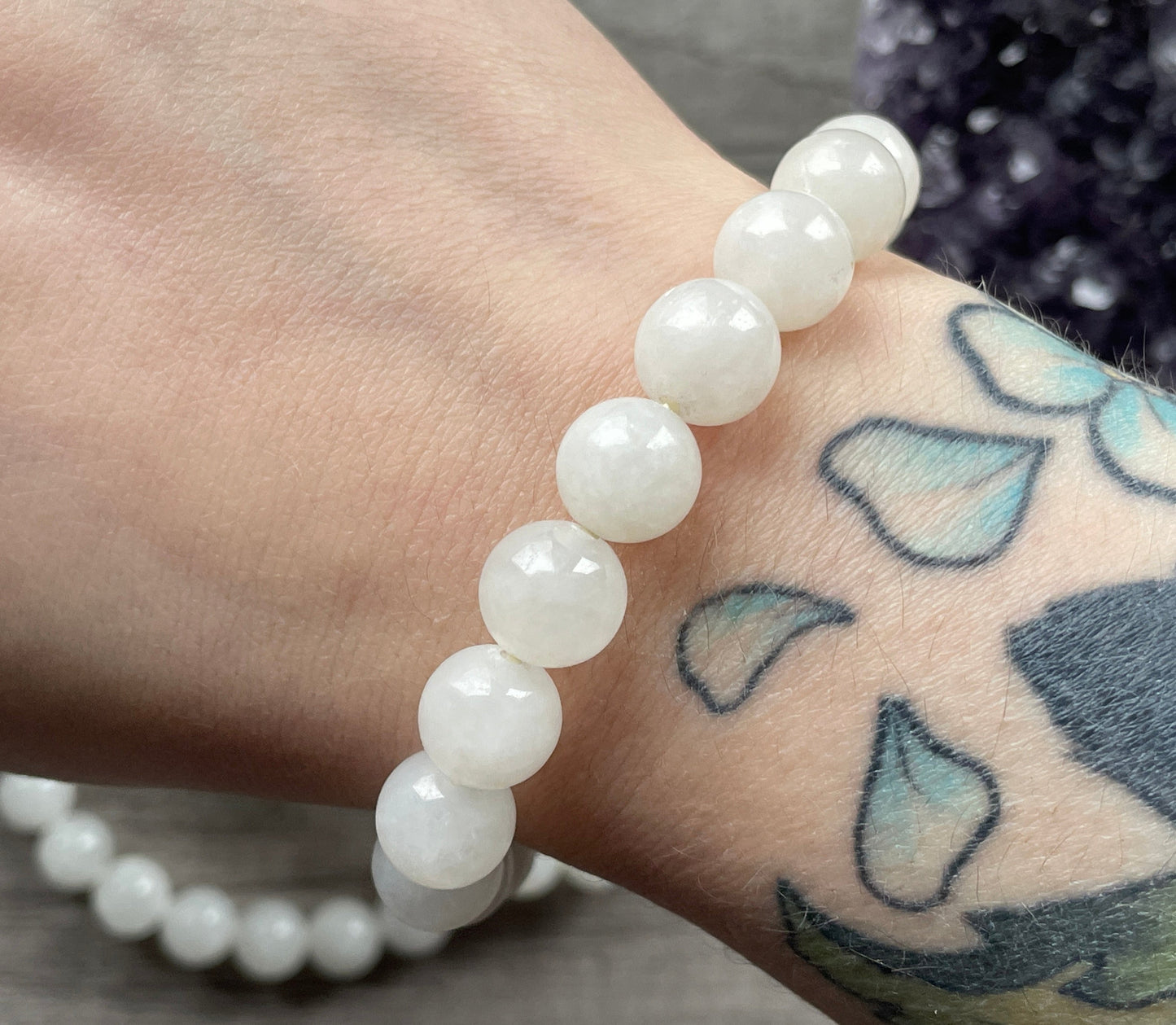 White Chalcedony Bracelet 8mm close up