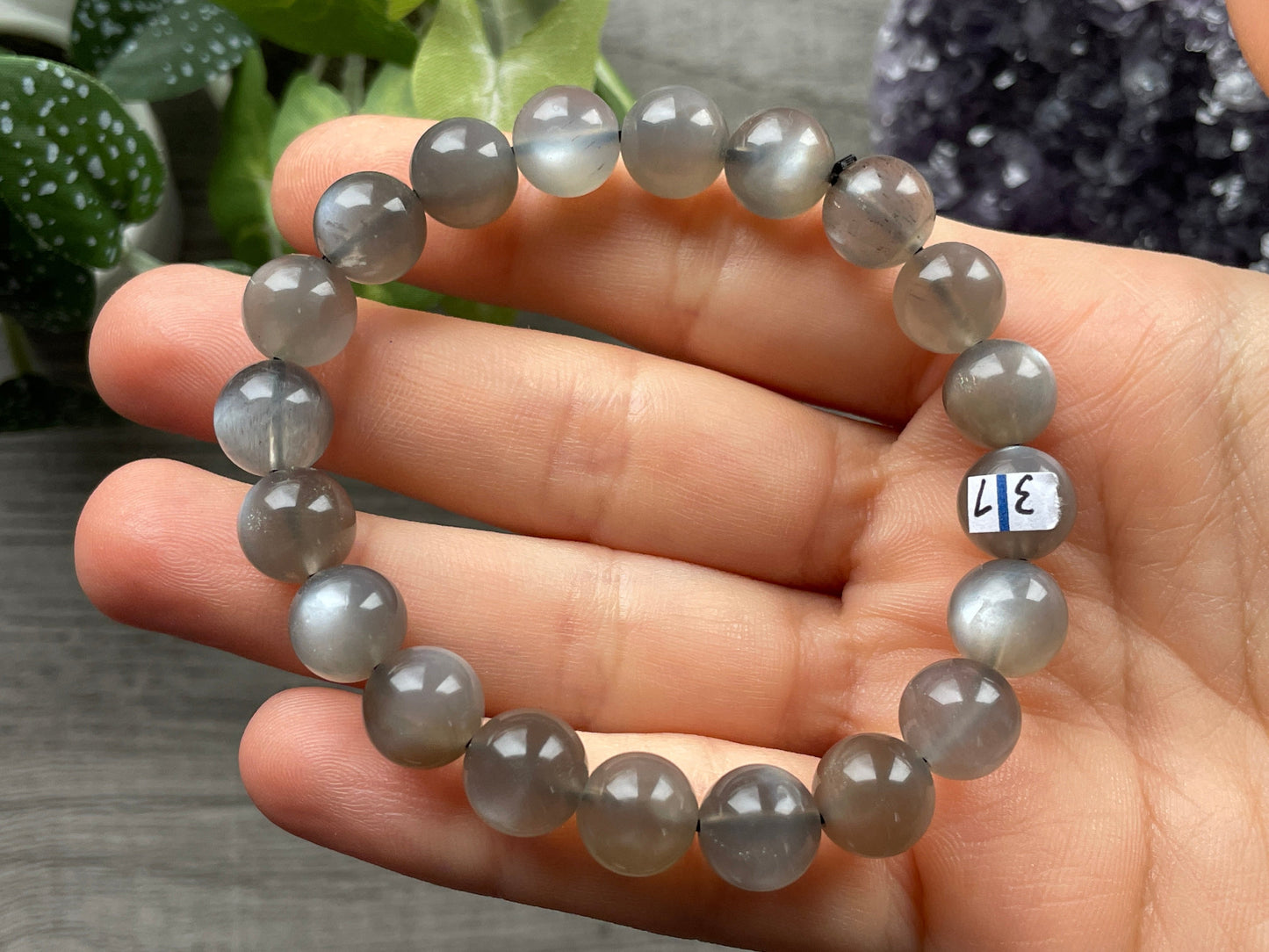 High Quality Grey Moonstone Bracelet 9.5mm - The Wandering Fox Emporium, Your Crystal Store close up 2