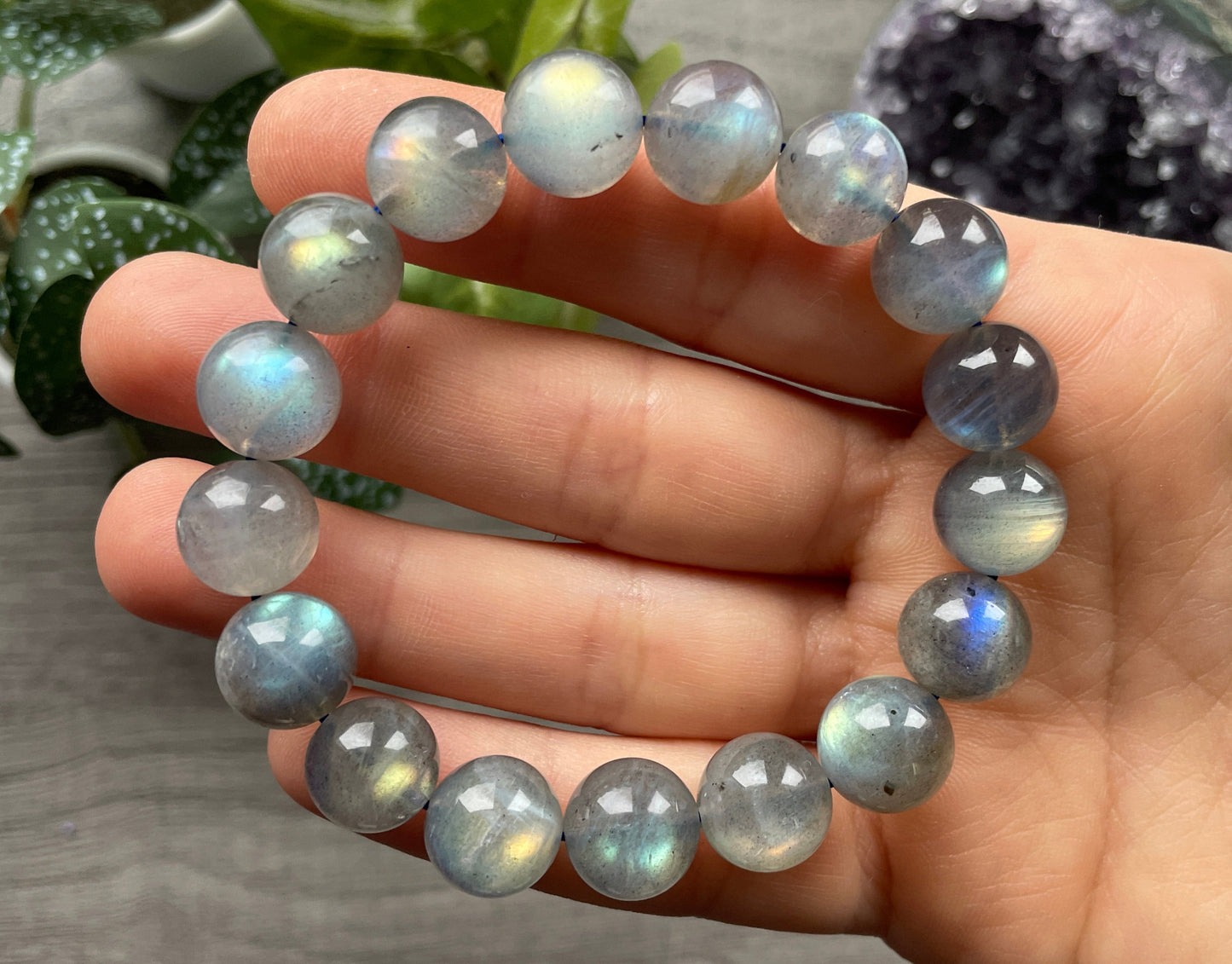 High Quality Labradorite Bracelet 12mm (B) - The Wandering Fox Emporium, Your Crystal Store close up