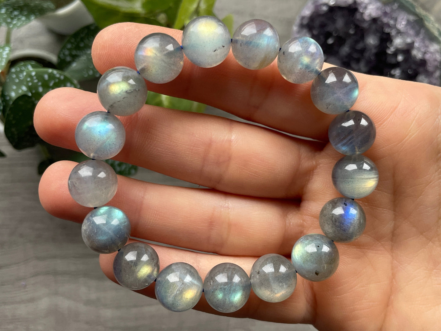 High Quality Labradorite Bracelet 12mm (B) - The Wandering Fox Emporium, Your Crystal Store close up 2