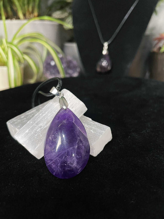Amethyst Hand-Carved Teardrop Pendant Necklace