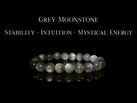 High Quality Grey Moonstone Bracelet 9.5mm | The Wandering Fox Emporium