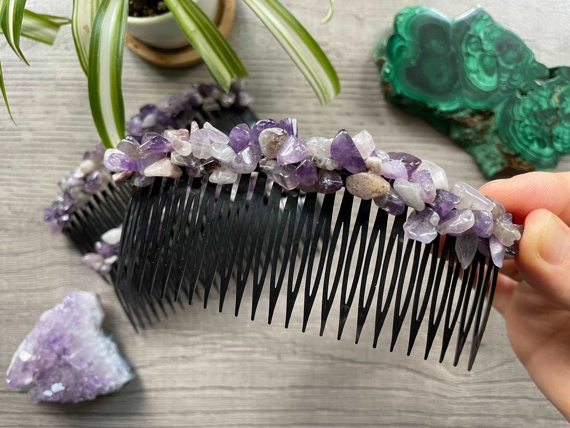 Amethyst Crystal Chip Crystal Comb close up