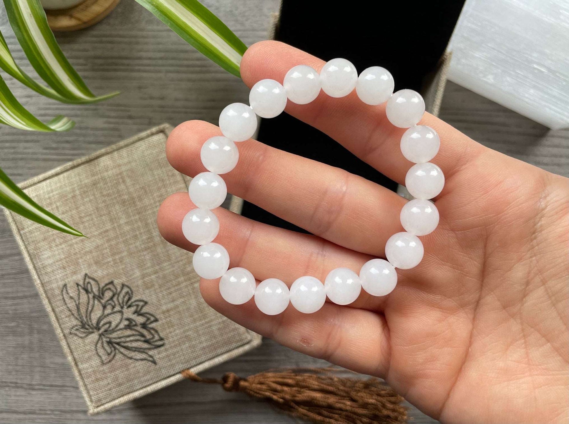 Genuine White Jade Bracelet with Decorative Box (8mm) - The Wandering Fox Emporium, Your Crystal Store