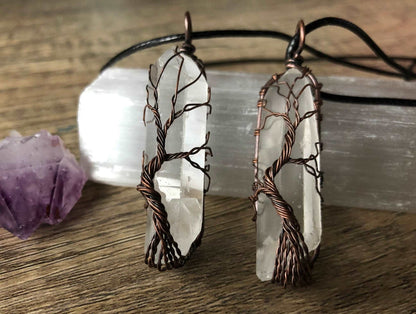 Clear Quartz Crystal Wire-Wrapped Pendant Necklace - The Wandering Fox Emporium, Your Metaphysical Store